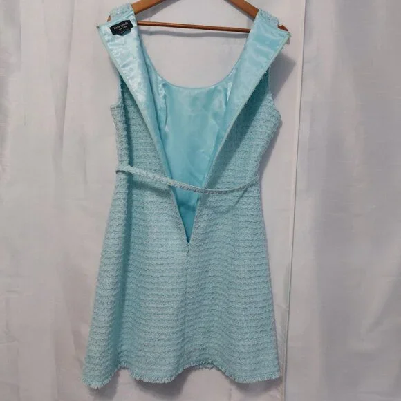 Kate Spade Dress 14 Light Blue Boucle Mini Fit Flare Sleeveless Feminine - Picture 14 of 15